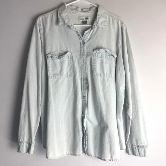 Old Navy Women Button Down Long Sleeve Button Down Shirt XL Blue Denim Cotton - Picture 1 of 9